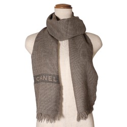 CHANEL scarf wool grey/beige logo unisex