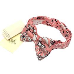 HERMES NOEUD PAPILLON FLEURS ET PAPILLONS DE TISSU Flowering Woven Bow Tie Choker Bracelet Pink ROSEMALABAR/NOIR/BLANC 100% Silk Preserved aq10476