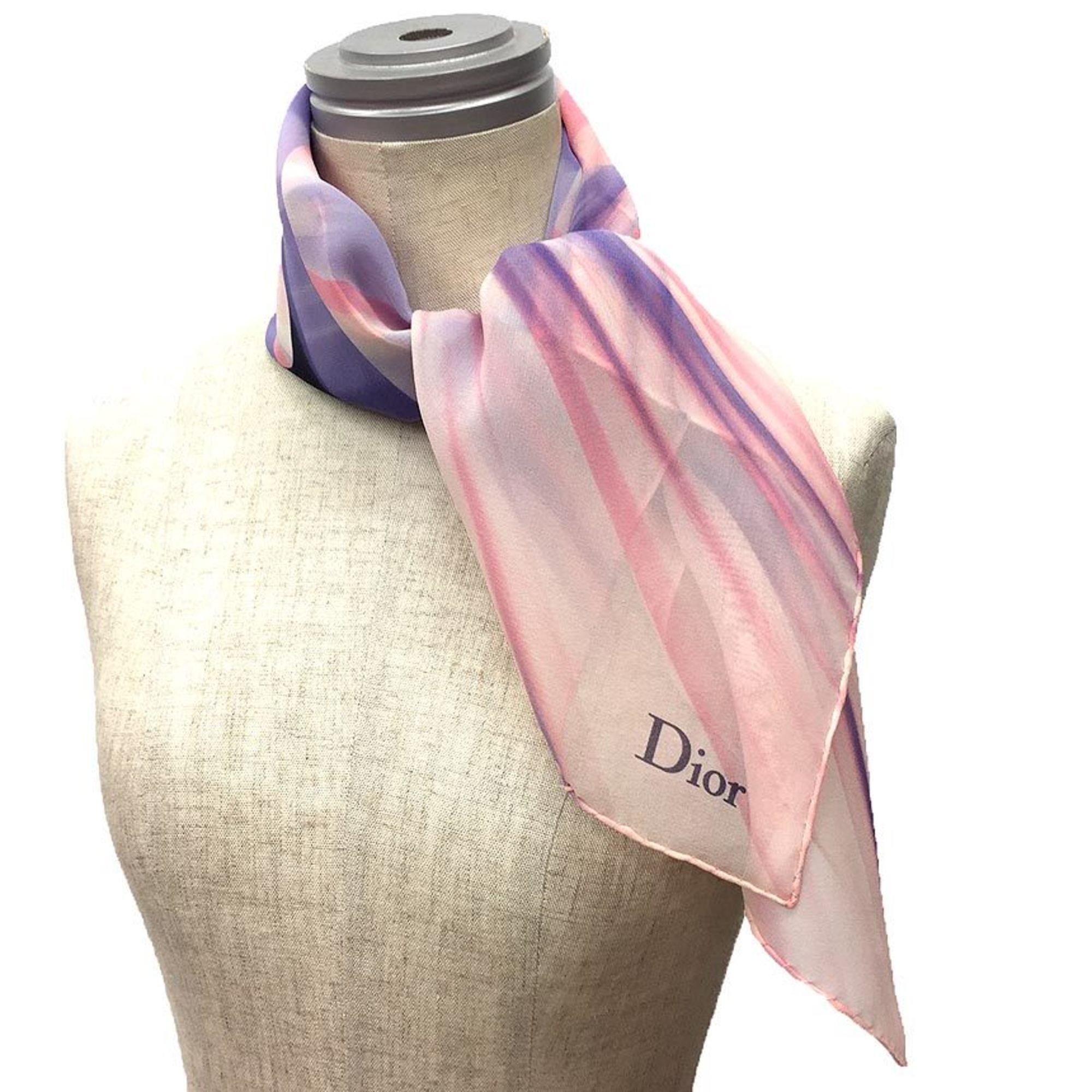 Christian Dior Silk Chiffon Scarf Muffler Pink x Purple aq10260