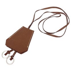 Hermes HERMES Leather Crochet Necklace Key Bell Ring Holder Charm Brown Small aq10435