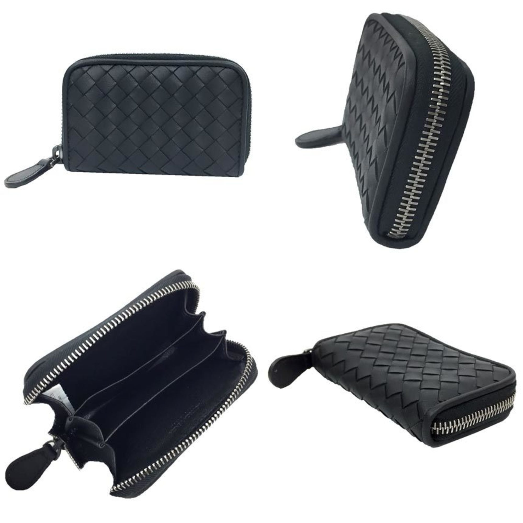 BOTTEGA VENETA Intrecciato Leather Coin Case Card Round Black Nappa Lambskin Storage Bottega Wallet aq10443