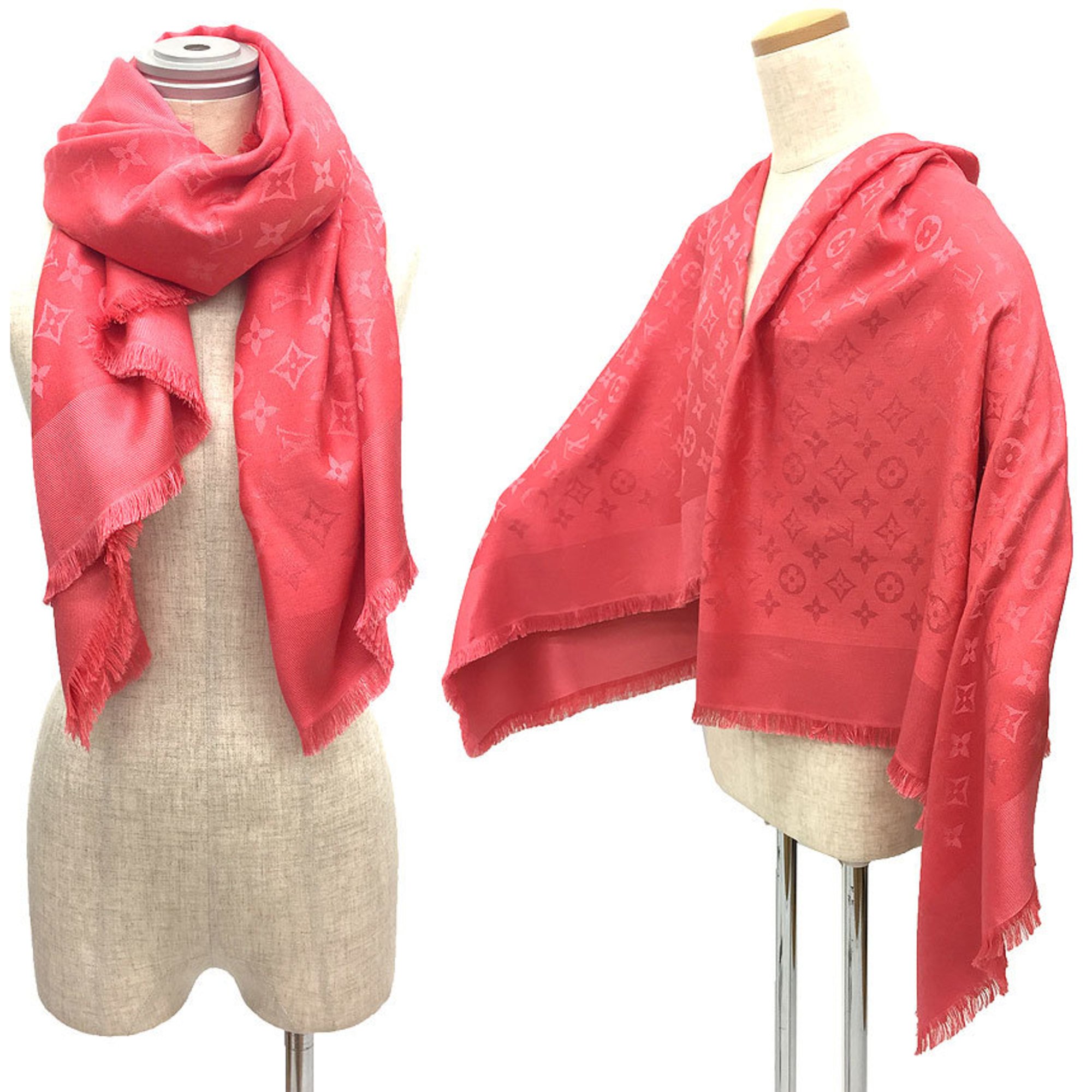 Louis Vuitton LOUIS VUITTON Shawl Monogram Stole Large Silk x Wool Raspberry Small aq10459