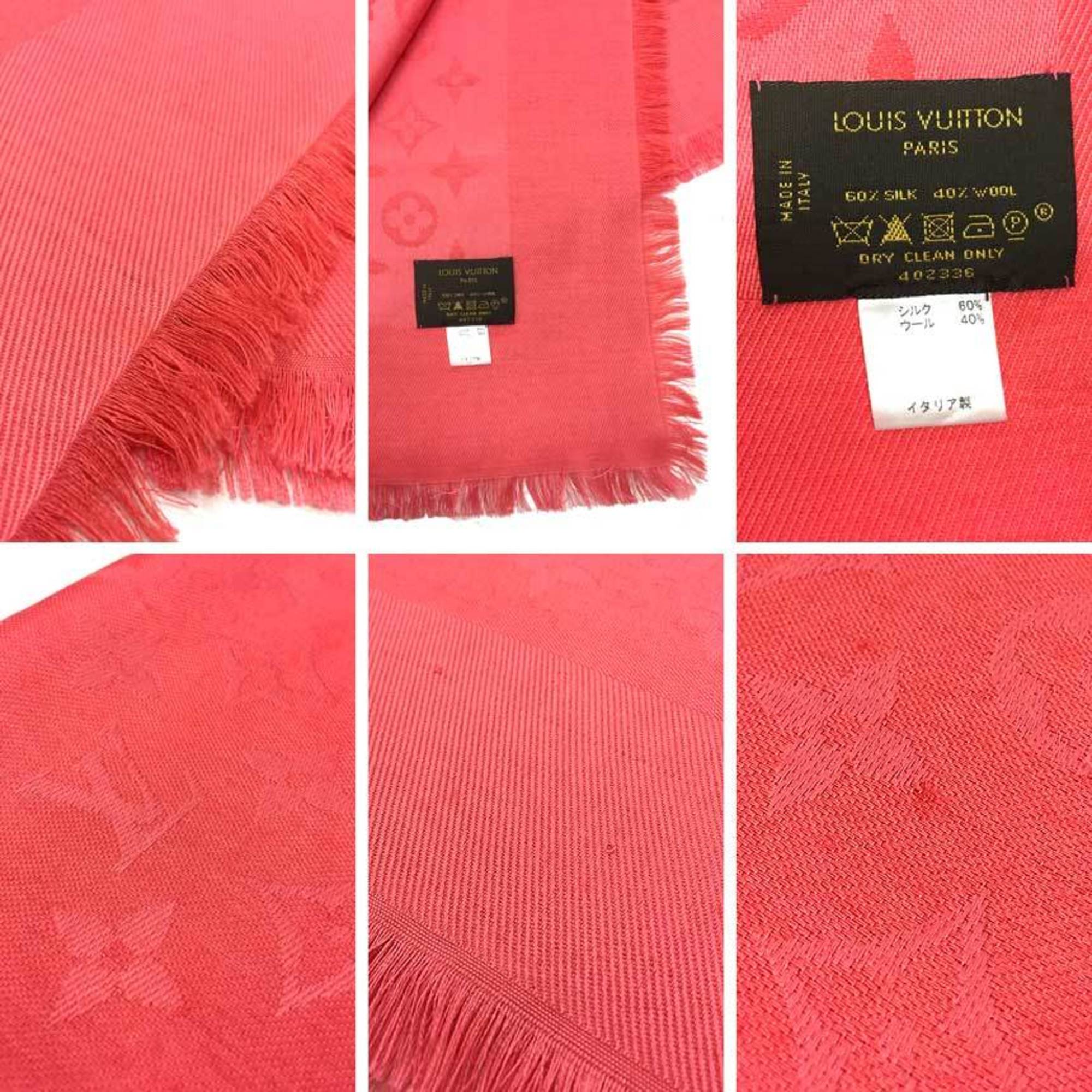 Louis Vuitton LOUIS VUITTON Shawl Monogram Stole Large Silk x Wool Raspberry Small aq10459