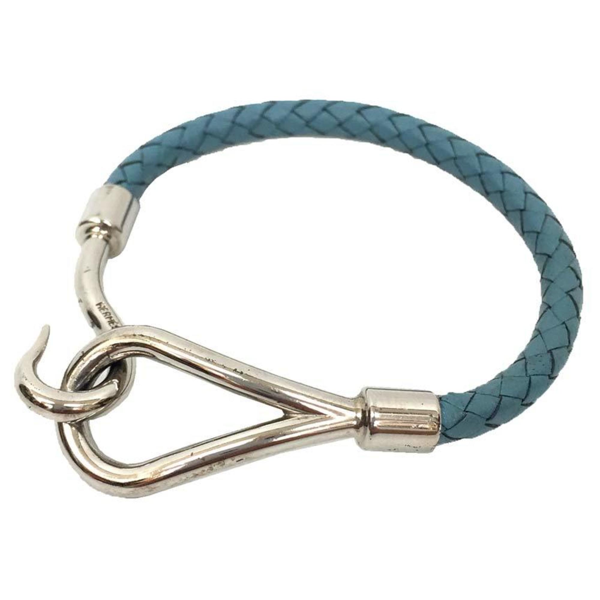 Hermes Jumbo Bracelet Leather Intrecciato Tresse Men's Women's Light Blue aq10398