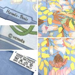 HERMES Hermes Scarf Muffler Carre 90 Flora Graeca Greek Flower 1983 Niki Goulandris Pattern Blue Silk Muslin 100% aq10389