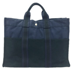 HERMES Hermes Foule MM Tote Bag Hand Navy x Black aq10326