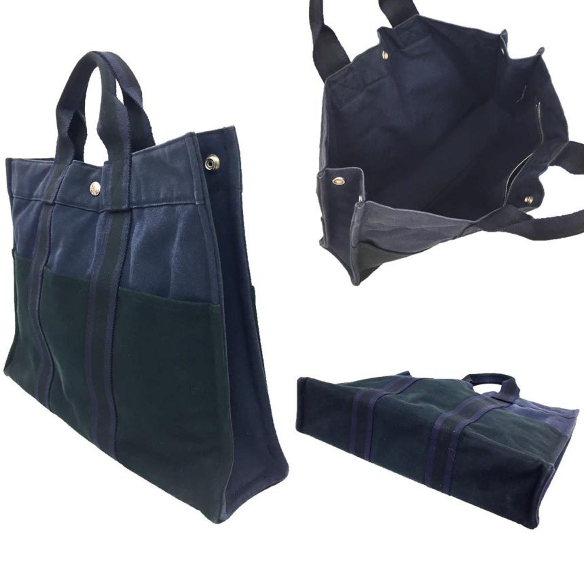 HERMES Hermes Foule MM Tote Bag Hand Navy x Black aq10326