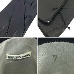 HERMES Hermes Leather Gloves #7 Black Women's Margiela Small aq10400