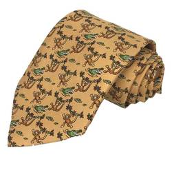 Hermes HERMES Necktie Silk Twill Tie Monkey Crocodile Light Camel Men's Small aq10376