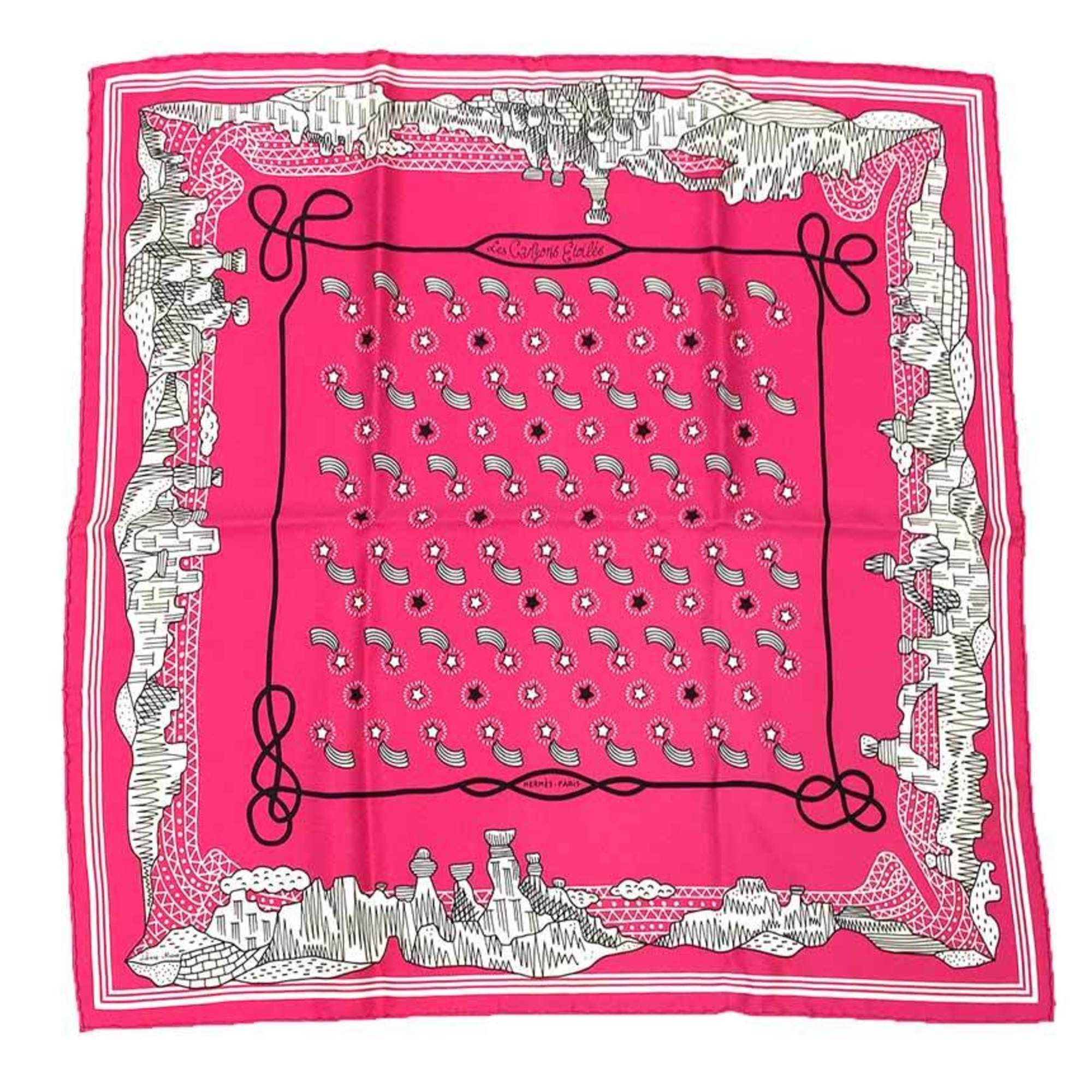 HERMES Hermes Bandana Carre 55 Les Canyons Etoiles From the canyons to stars Cruisetrain Limited pattern Pink 100% silk aq10395