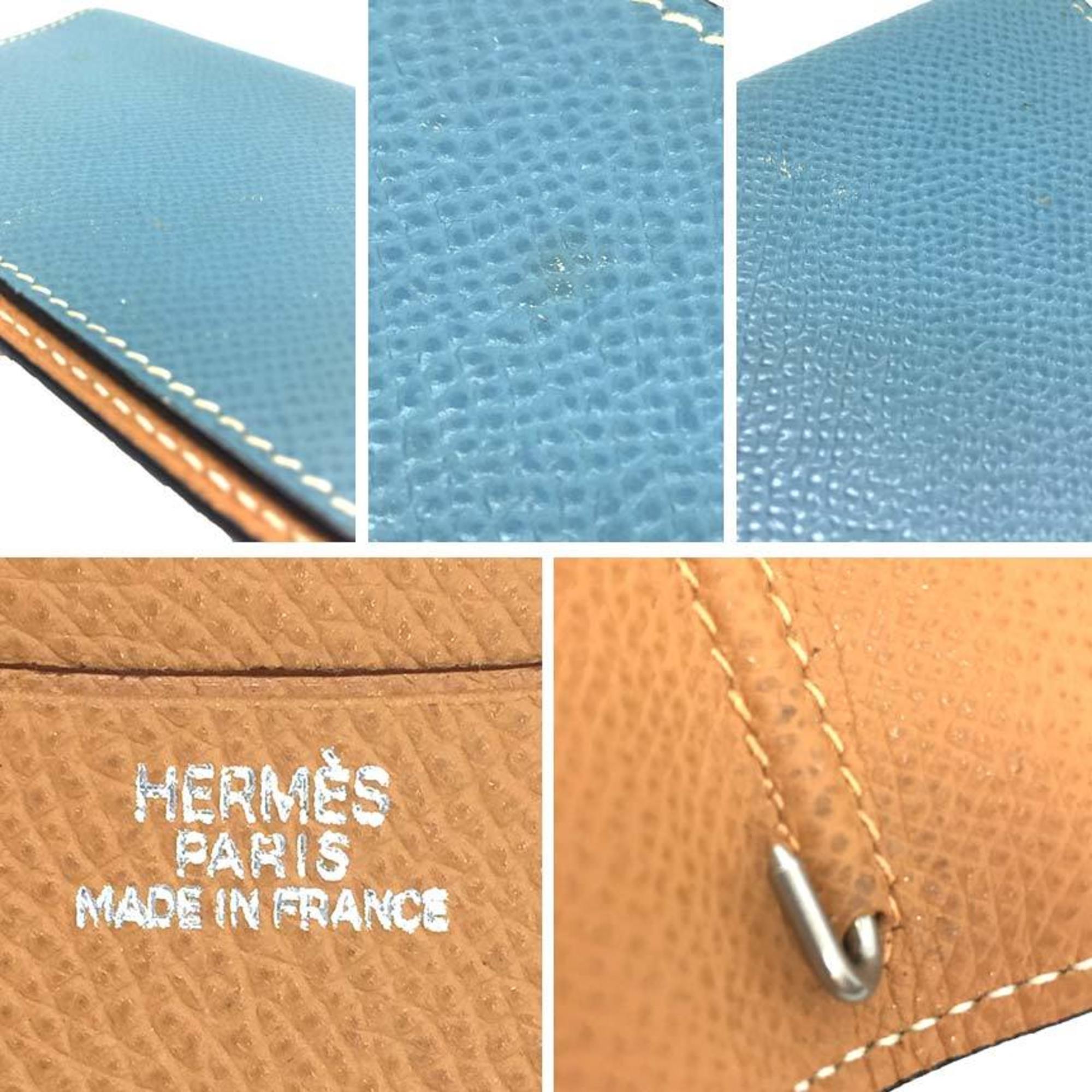 HERMES Agenda Planner Cover Blue Jean Bicolor Leather □ E Stamp Hermes aq10394