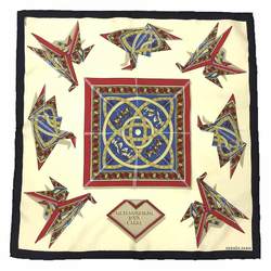 HERMES Hermes Scarf Muffler Carre 45 METAMORPHOSE D'UN CARRE Origami Crane Ivory 100% Silk aq10332