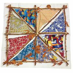 HERMES Hermes Scarf Muffler Carre 90 LE ROBINSON CHIC/Chic Robinson White 100% Silk aq10322