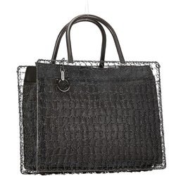 Salvatore Ferragamo Wire Handbag Silver Black Metal Women's