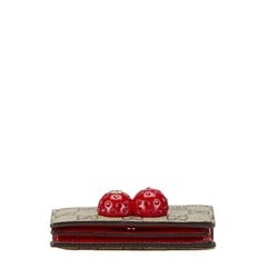 Gucci GG Supreme Cherry Flap Compact Wallet 476050 Beige Red PVC Leather Women's GUCCI