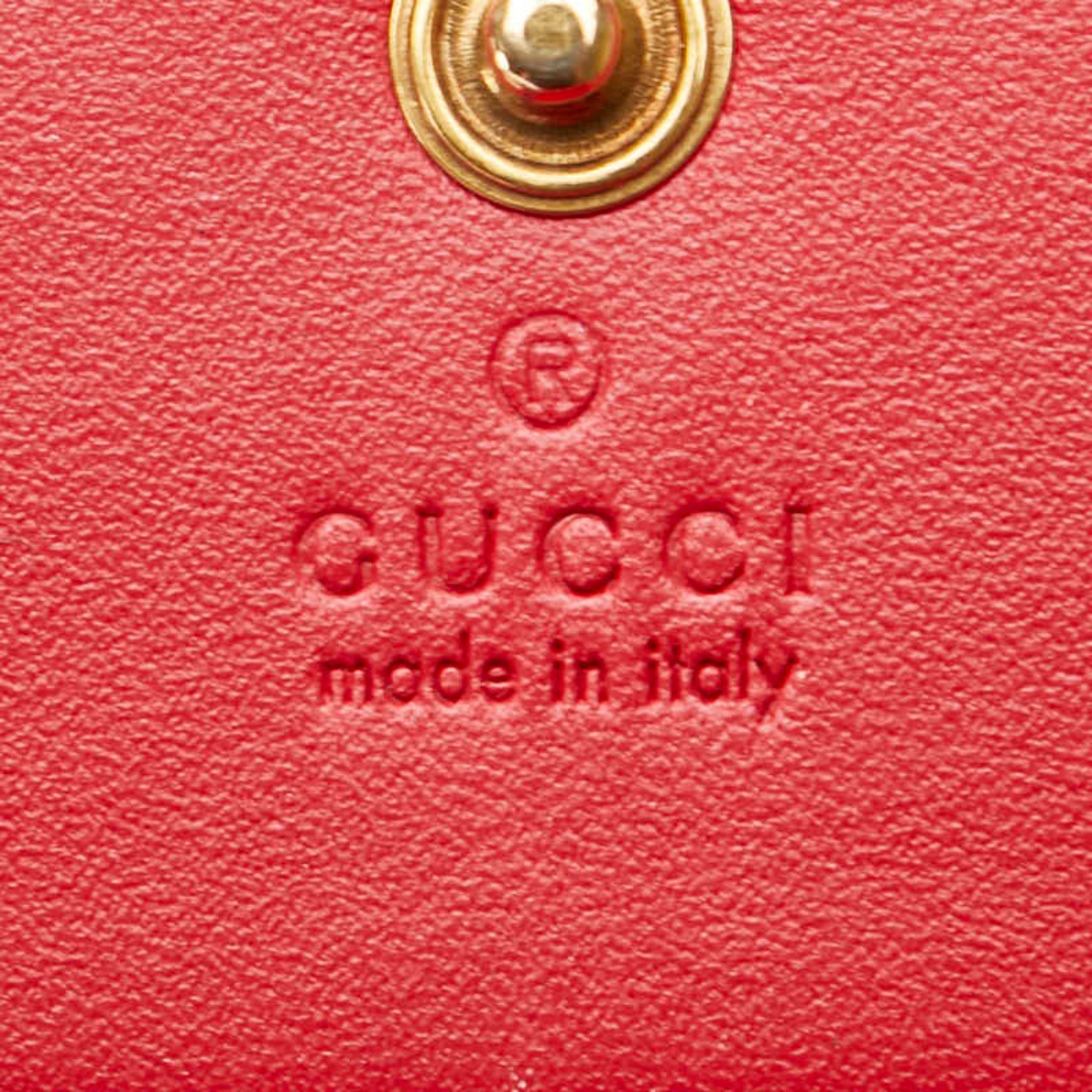 Gucci GG Supreme Cherry Flap Compact Wallet 476050 Beige Red PVC Leather Women's GUCCI