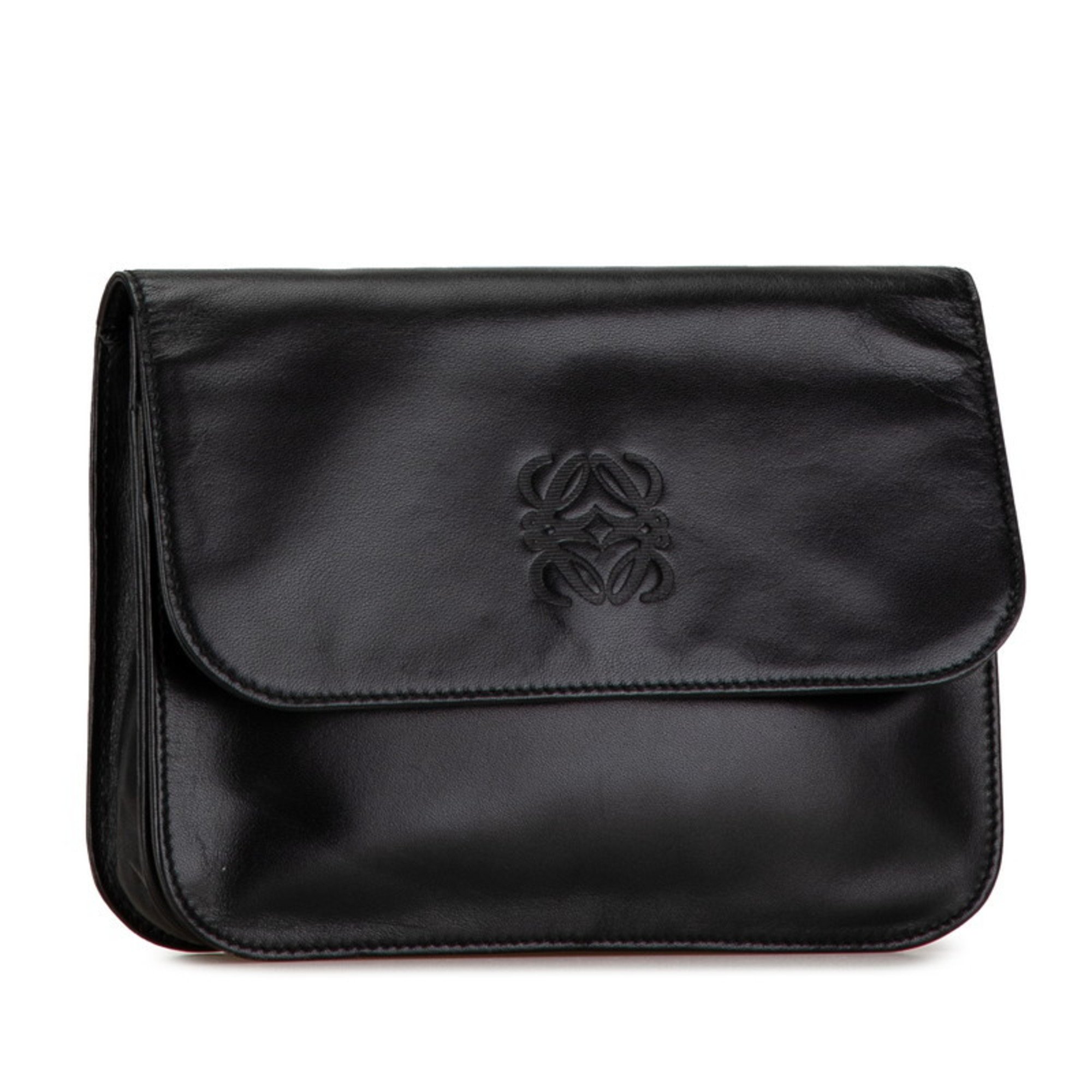 LOEWE Anagram Pouch Black Leather Women's