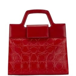 Salvatore Ferragamo Gancini Motif Handbag BW-21 1858 Red Leather Women's