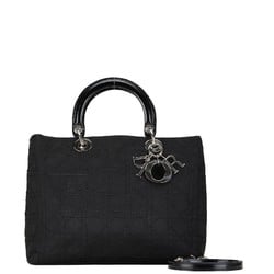 Christian Dior Dior Cannage Lady Handbag Shoulder Bag Black Canvas Leather Women's