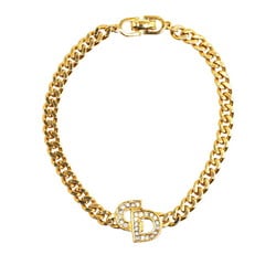 Christian Dior Dior CD Rhinestone Bracelet Gold Plated Women's