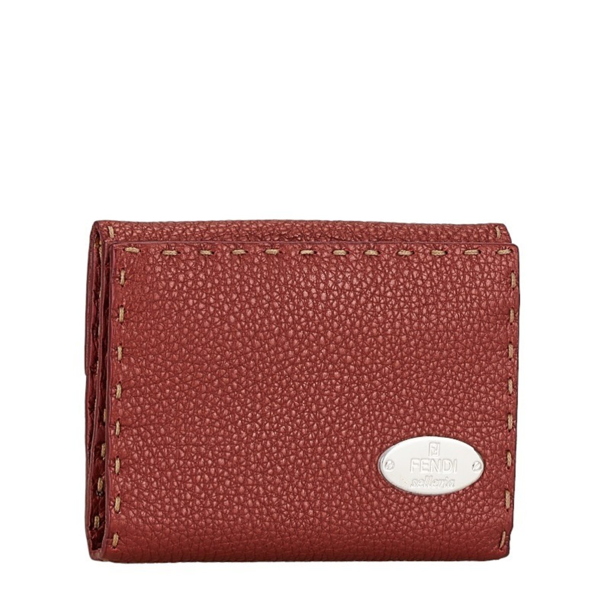 FENDI Selleria Long Wallet Bi-fold Brown Leather Women's