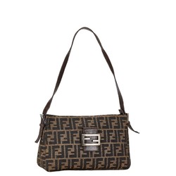 FENDI ZUCCA BAG BROWN CANVAS LEATHER WOMEN'S