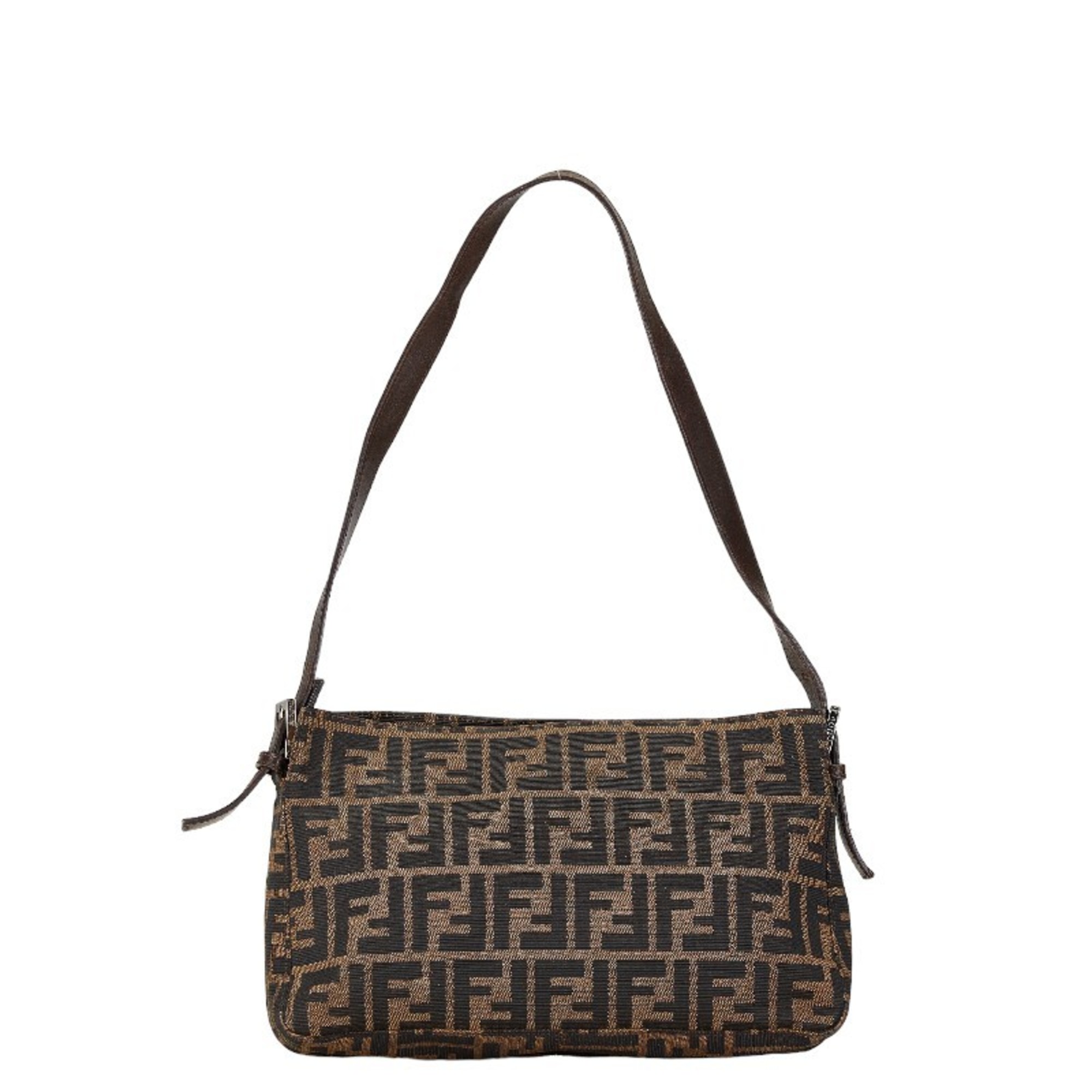 FENDI ZUCCA BAG BROWN CANVAS LEATHER WOMEN'S