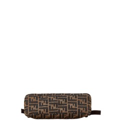 FENDI ZUCCA BAG BROWN CANVAS LEATHER WOMEN'S