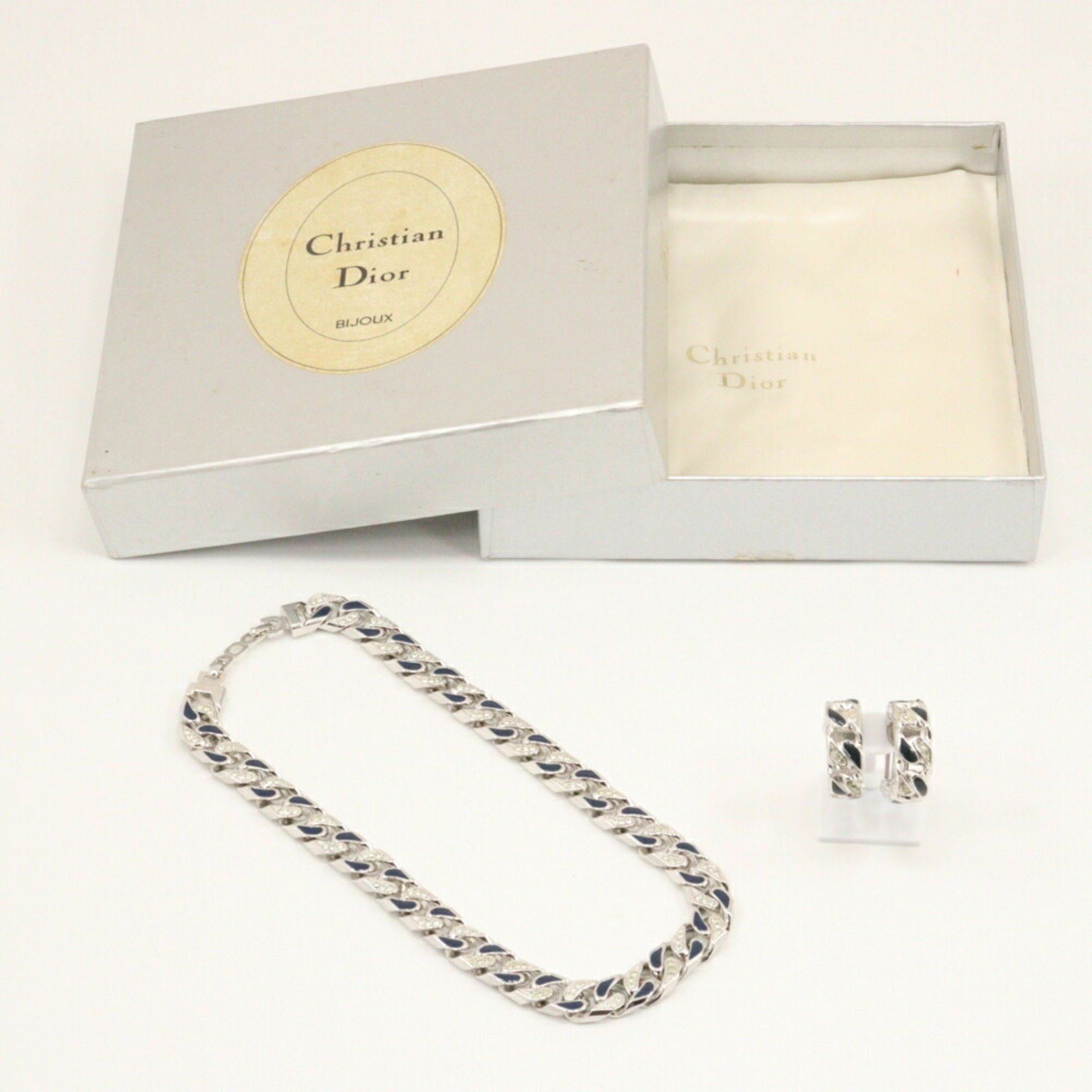 Christian Dior Earring Set Necklace x Rhinestone Made in Germany Silver Approx. 109.2g set for women