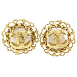 Chanel CHANEL Coco Mark Earrings Gold Plated x Fake Pearl 1994 29 Approx. 31.5g COCO Women's