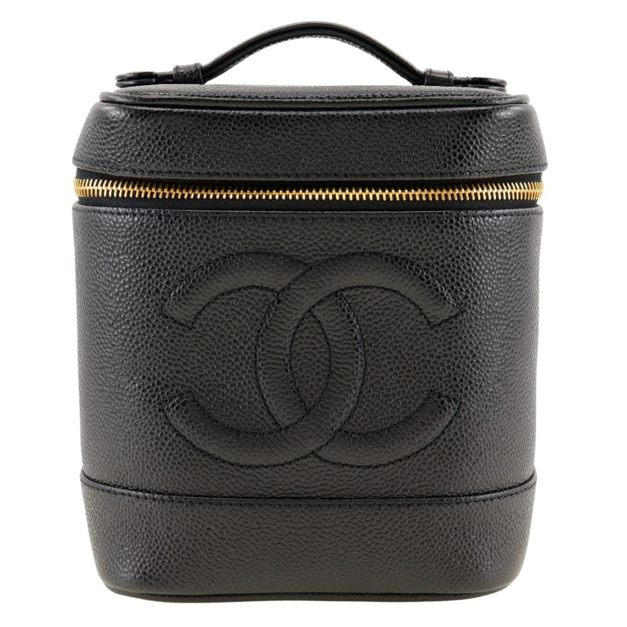 CHANEL Vanity Handbag A01998 Caviar Skin Black Women's