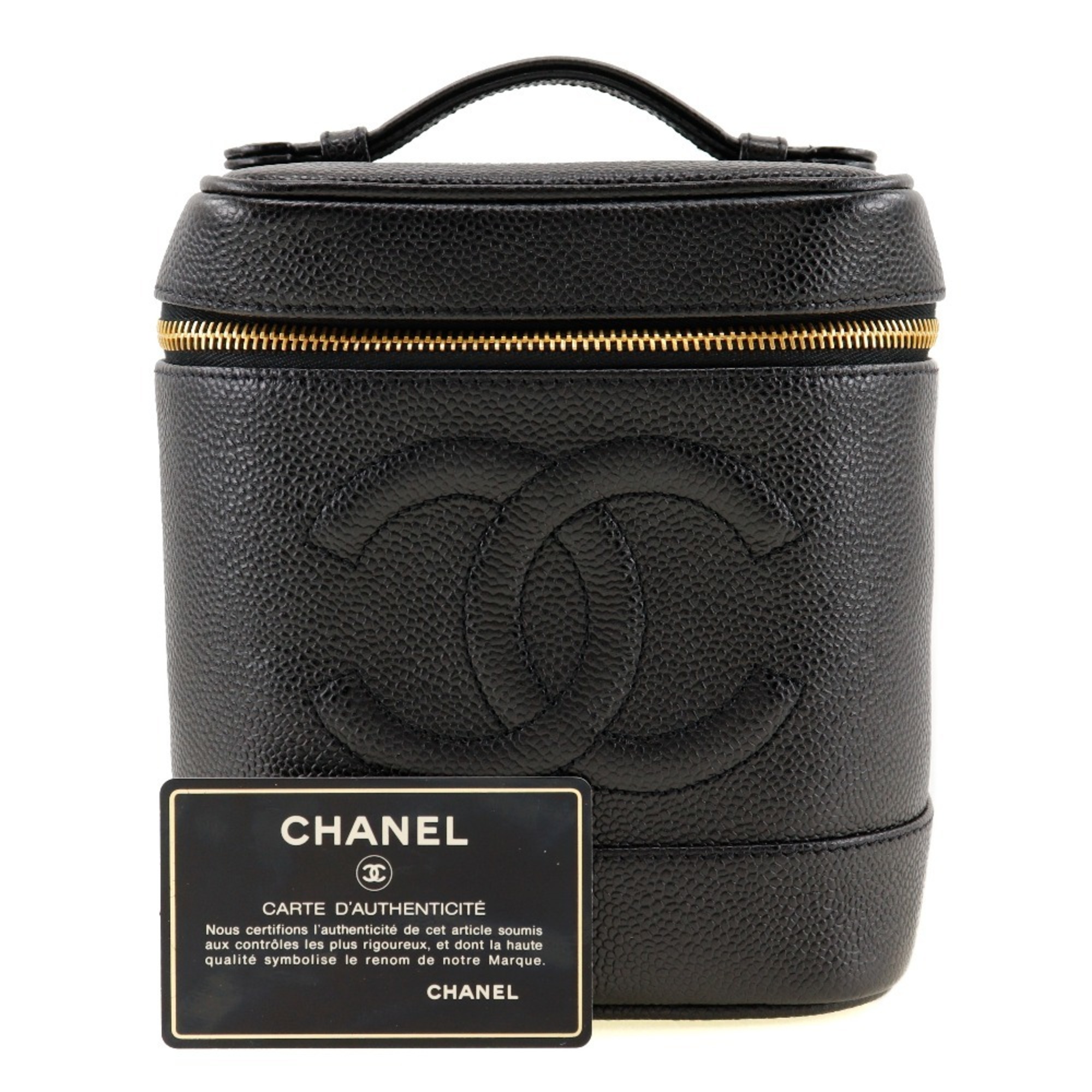 CHANEL Vanity Handbag A01998 Caviar Skin Black Women's