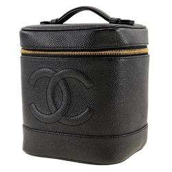 CHANEL Vanity Handbag A01998 Caviar Skin Black Women's