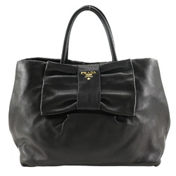 PRADA Ribbon Tote Bag BN1601 Lambskin NERO Black A5 Type Women's