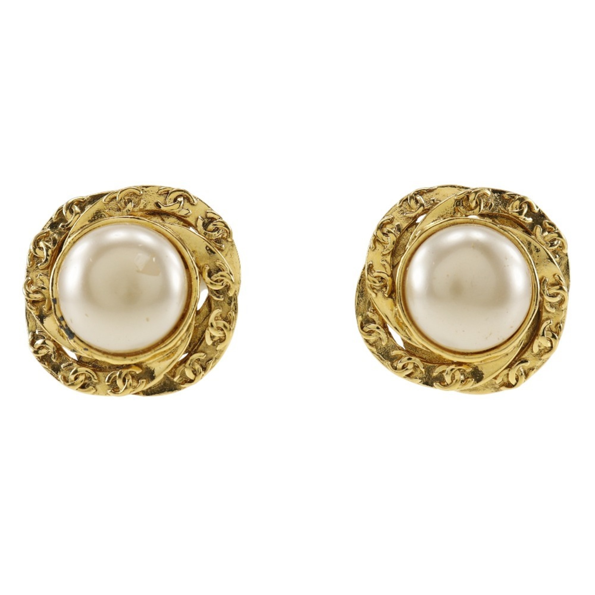 Chanel CHANEL Coco Mark Earrings Gold Plated x Fake Pearl 1993 93A Approx. 25.1g COCO Women's