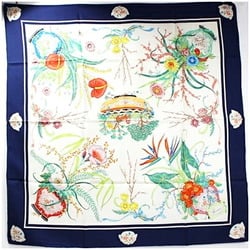 Gucci Silk Scarf Muffler White x Navy Floral Pattern GUCCI Women's