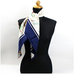 Gucci Silk Scarf Muffler White x Navy Floral Pattern GUCCI Women's