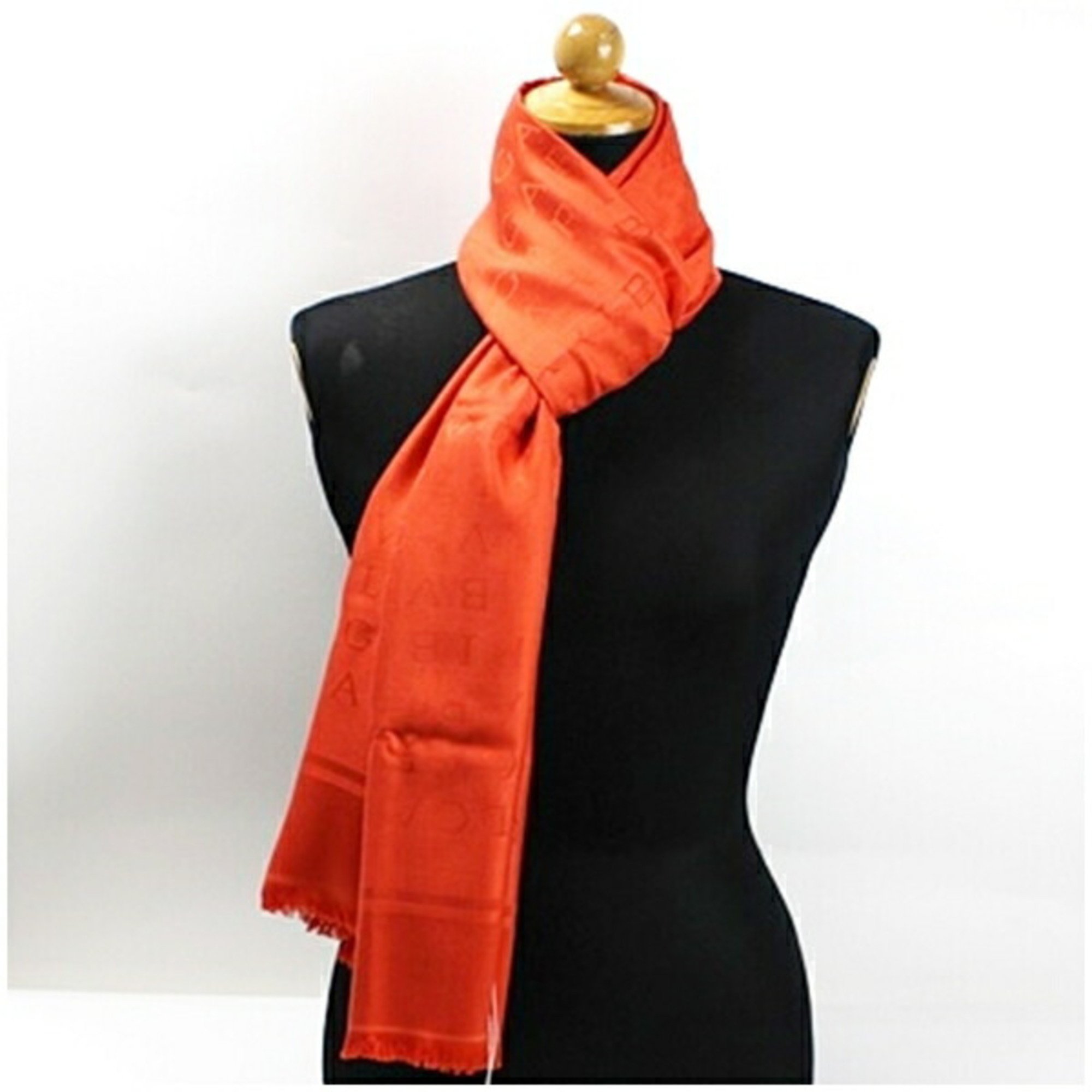 BVLGARI Silk Large Stole Scarf Letter Maxi Mania Orange Women's