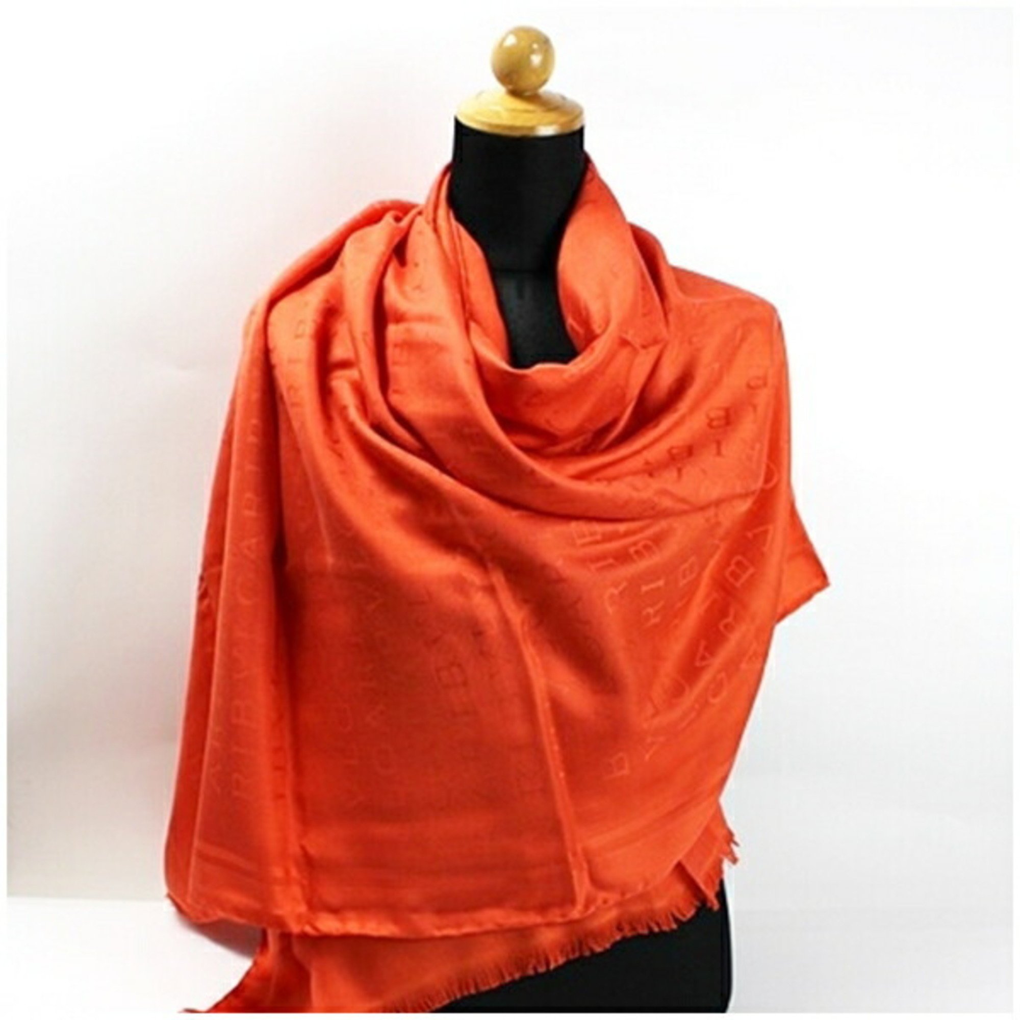 BVLGARI Silk Large Stole Scarf Letter Maxi Mania Orange Women's