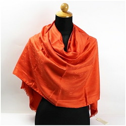 BVLGARI Silk Large Stole Scarf Letter Maxi Mania Orange Women's