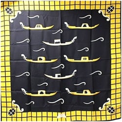 BVLGARI Silk Scarf Muffler Boat Pattern Black x Yellow Women's