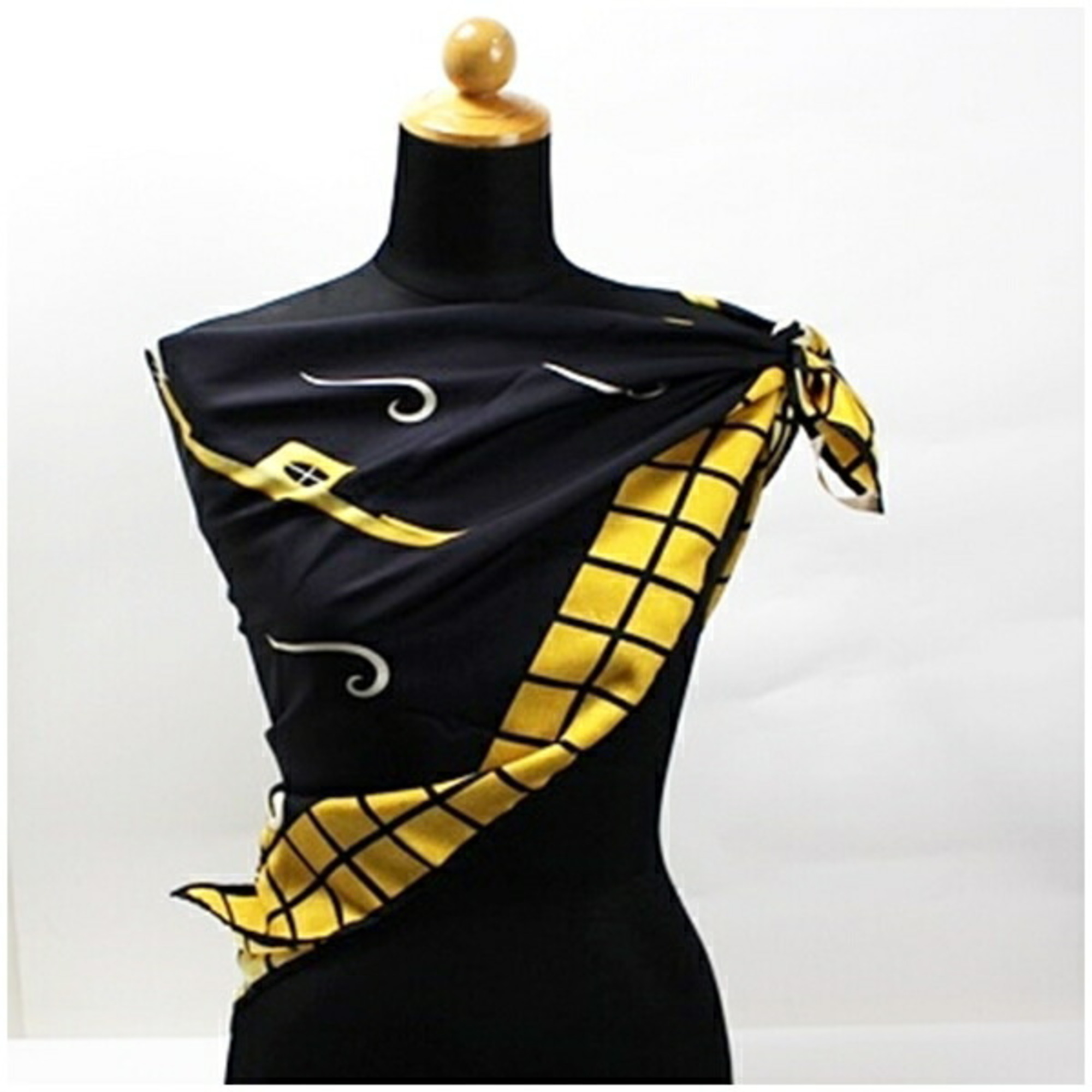 BVLGARI Silk Scarf Muffler Boat Pattern Black x Yellow Women's