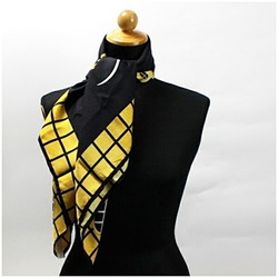 BVLGARI Silk Scarf Muffler Boat Pattern Black x Yellow Women's