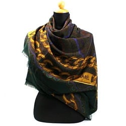 Chanel Silk x Cashmere Large Scarf Muffler Stole Paisley Pattern Green Multicolor CHANEL Women's