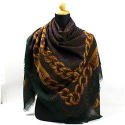 Chanel Silk x Cashmere Large Scarf Muffler Stole Paisley Pattern Green Multicolor CHANEL Women's