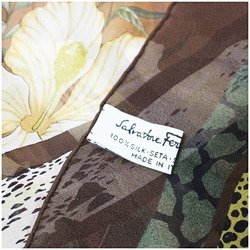 Salvatore Ferragamo Silk Rectangular Scarf Muffler Stole Brown Women's