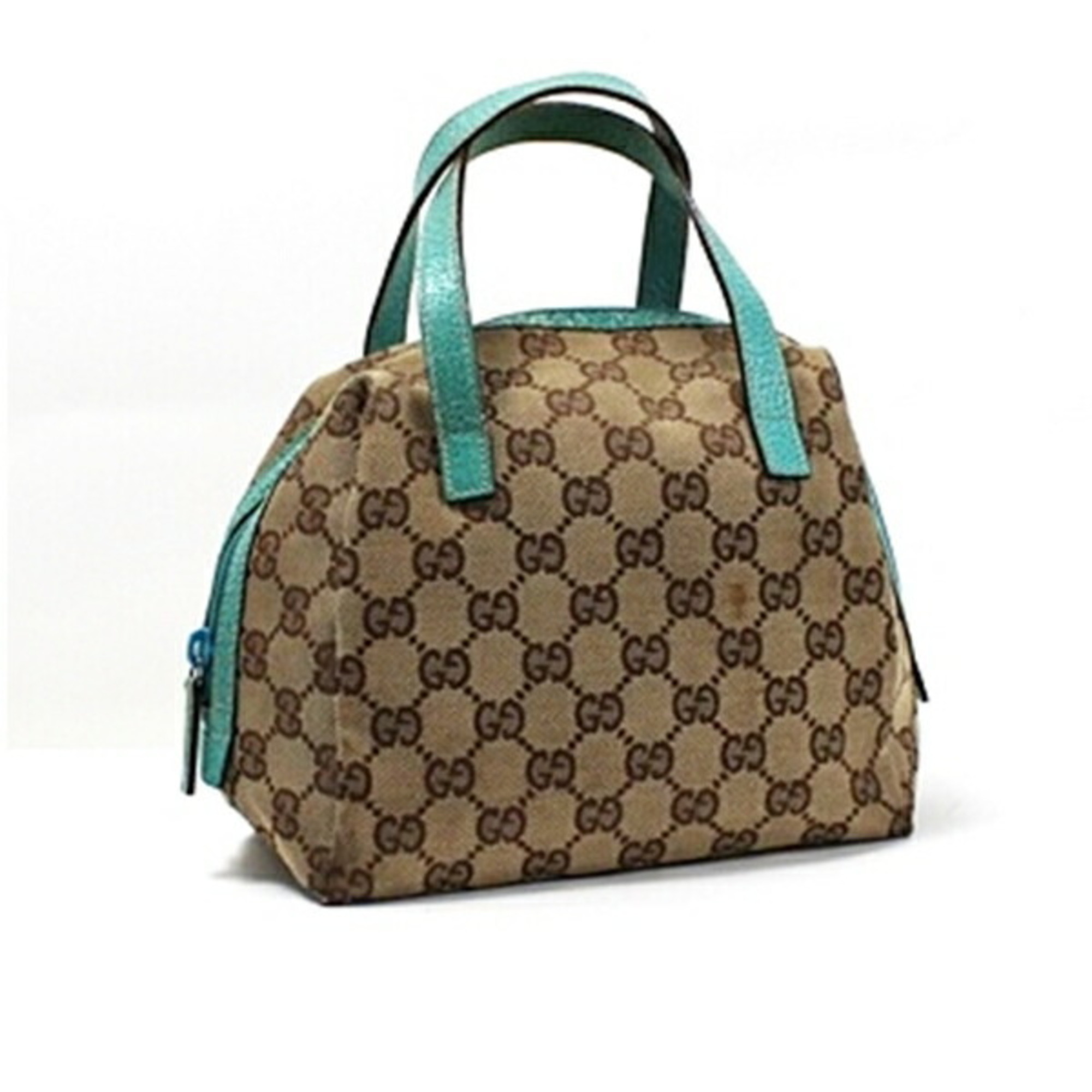 Gucci GG Canvas Handbag Round Form 124542 x Leather Brown GUCCI Women's