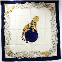 Cartier Must de Silk Scarf Muffler Ball-Riding White x Navy Women's