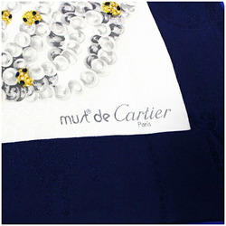 Cartier Must de Silk Scarf Muffler Ball-Riding White x Navy Women's