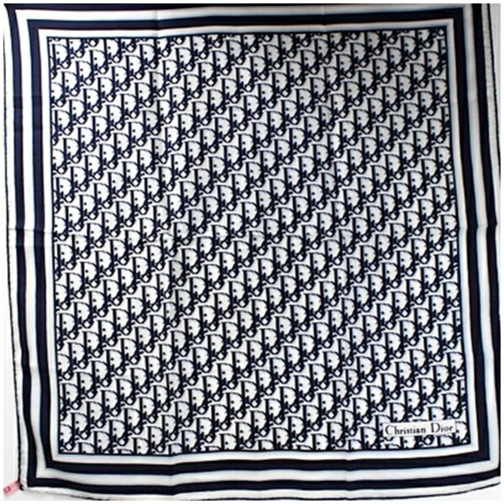 Christian Dior Silk Scarf Muffler Navy x White Trotter Pattern Women's